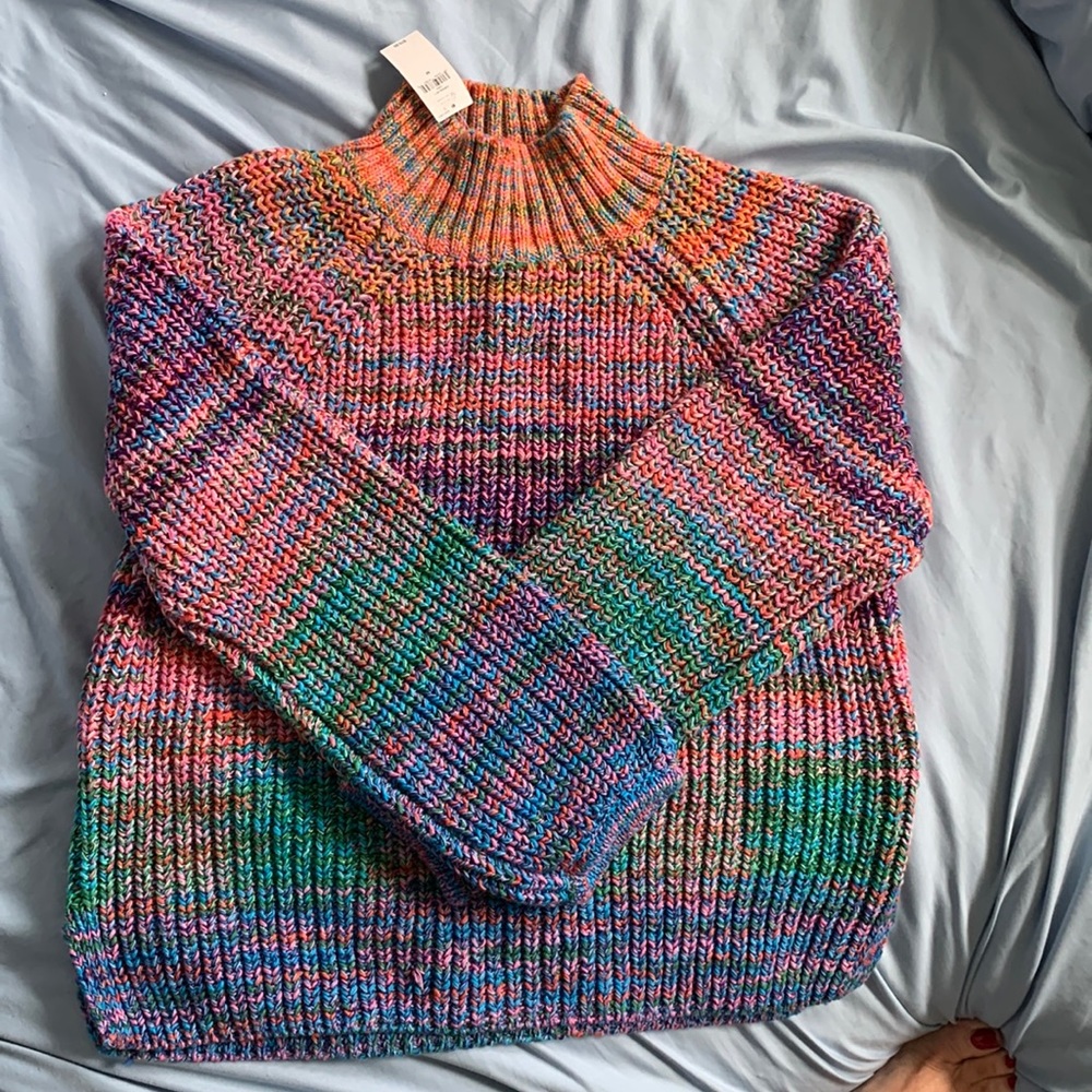 super cute mock neck multi colored sweater